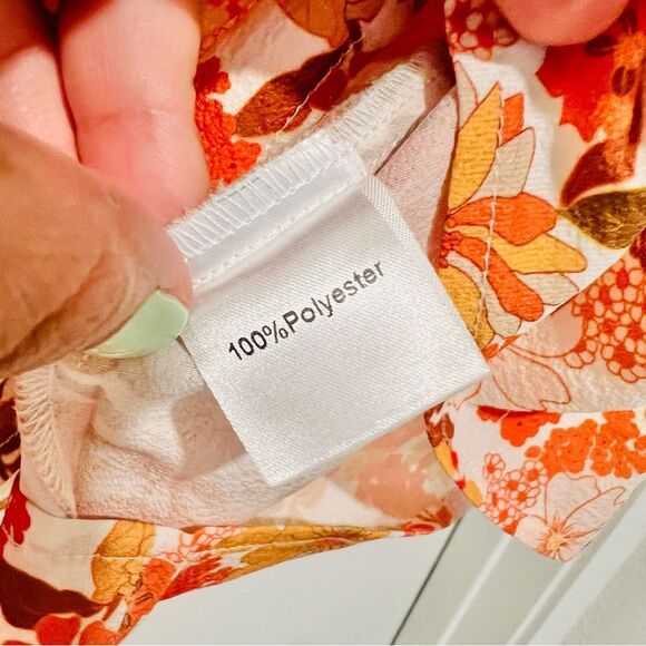 SimpleFun Women's Boho Top Floral Ruffle Short Sleeve Mock Neck Flowy Size Large - Picture 6 of 9